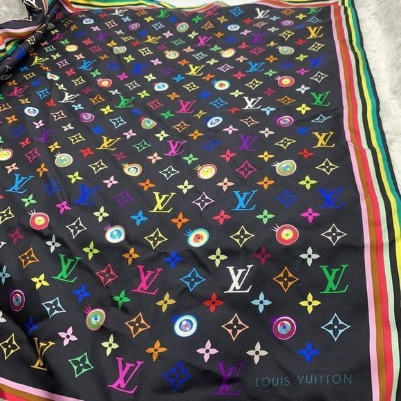 Louis Vuitton Eye Love You Black Multicolore Vintage Murakami rare LV LE Scarf - Picture 5 of 8